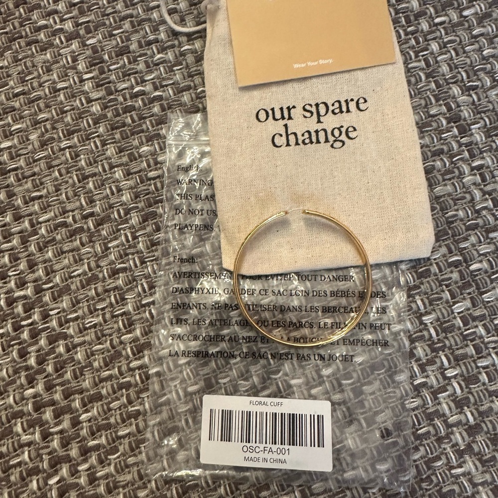 Our Spare Change 18k Gold Adjustable Cuff Bracelet with Floral texture